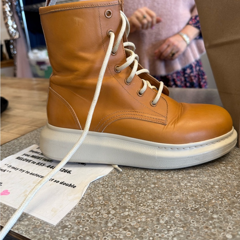 Alexander McQueen Tan and White Ankle Booties with Chunky Sole